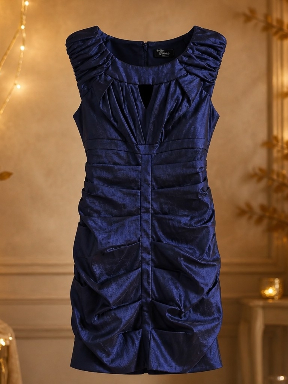 Homecoming Navy Ruched Avant-Garde Evening Cocktail Mini Sheath Dress 4052